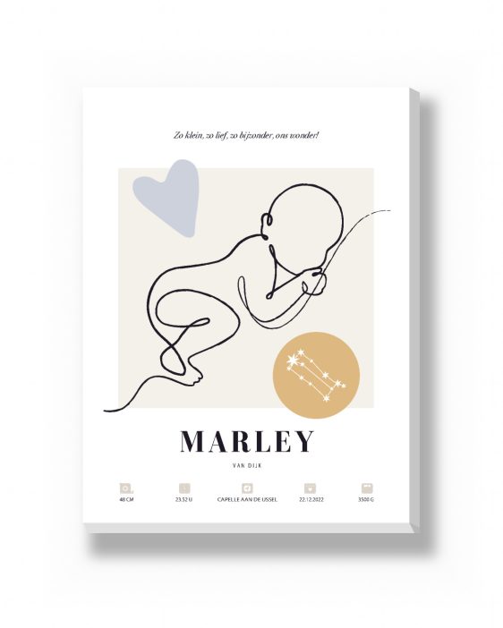 Canvas – Boho Matisse – naam onder Canvas Boho Matisse met quote boven en naam onder de lijntekening