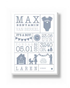 Canvas - Geboorte - Zonder Lengte – canvas Canvas - Geboorte - Zonder Lengte – gepersonaliseerde canvas print van Printcandy