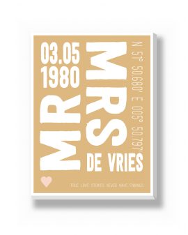 Canvas - Huwelijk - Mr & Mrs – gepersonaliseerde canvas print van Printcandy