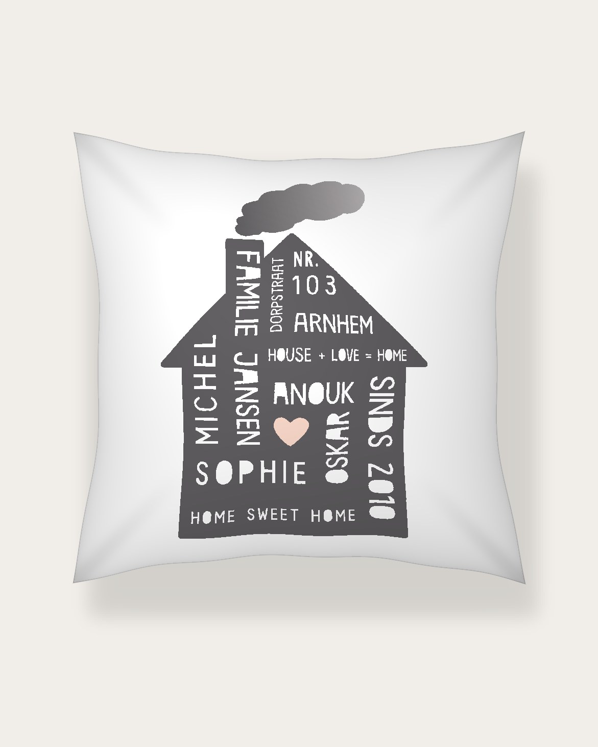 Privé: Familiekussen – Home Sweet Home – Namen van Gezin