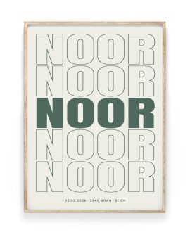 Geboorteposter – Naam Herhaald Naamposter – Naam Herhaald in houten lijst – Printcandy