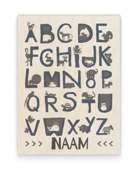 Hout Poster – Alfabet met Dieren Hout Poster – Alfabet met Dieren - Printcandy