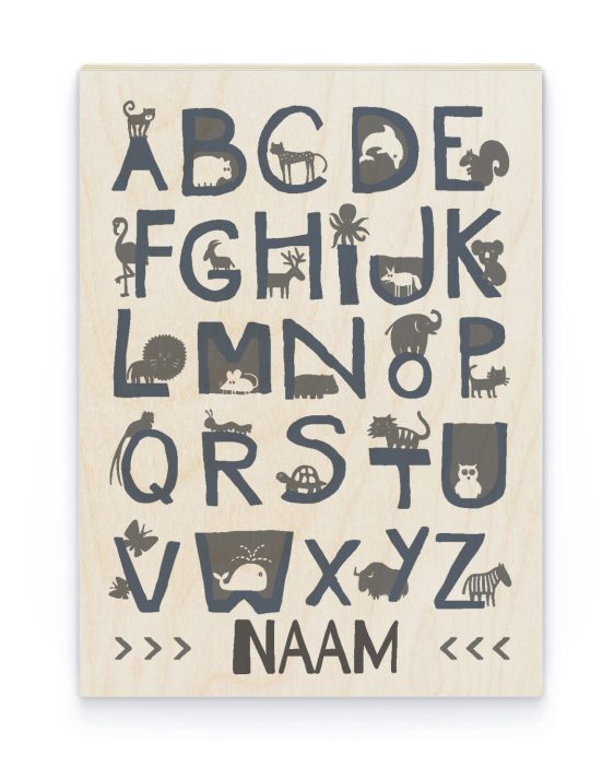 Hout Poster – Alfabet met Dieren - Printcandy