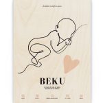 Hout Poster – Geboorte Line-Art