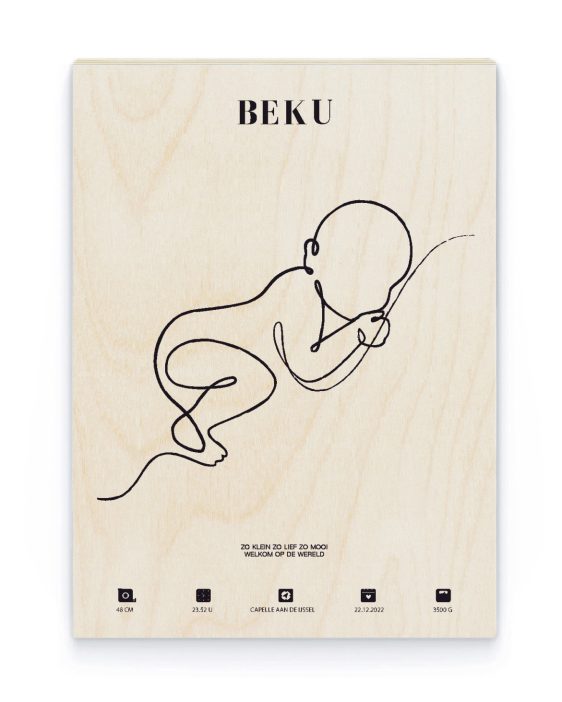 Hout Poster – Geboorte Minimalistisch - Printcandy