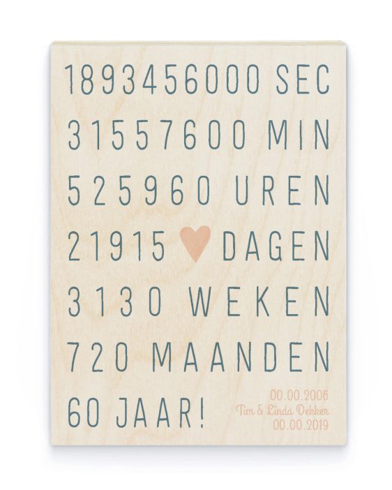 Hout Poster – Huwelijk Jubileum - Printcandy
