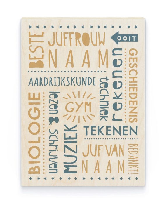 Hout Poster – Juf en Meester Cloud - Printcandy