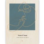 Hout Poster – Line Art Kiss