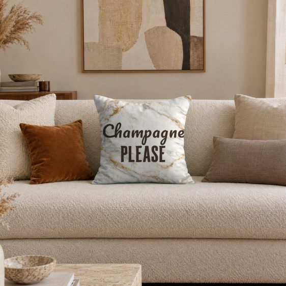 Statement Art Kussen – Champagne Please – Sfeerfoto interieur Statement Art Kussen – Champagne Please – Sfeerfoto interieur - Printcandy
